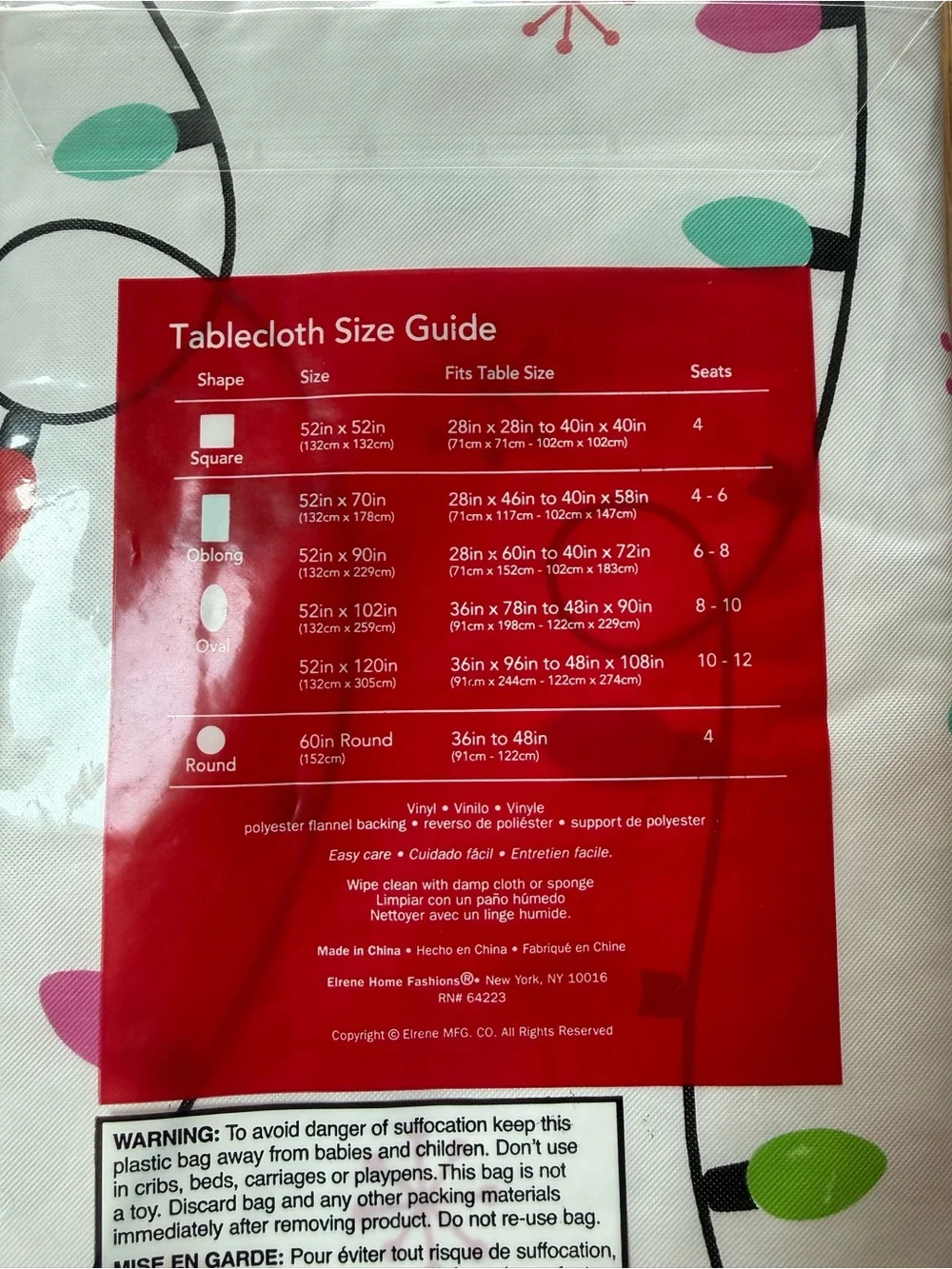 Vinyl Tablecloth - White with Multicolor Lights